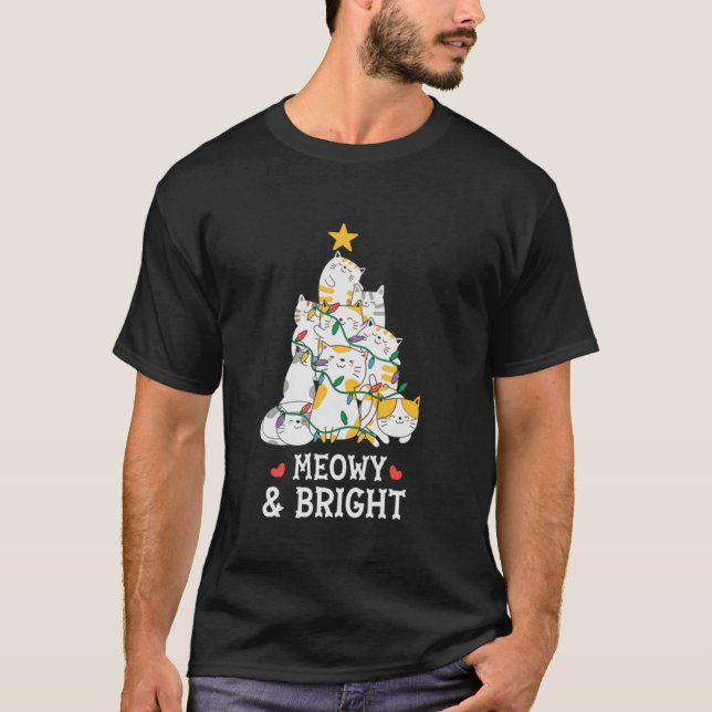 Meowy and Bright Cat Christmas Tree Girls Boys Fun T-Shirt (Vorderseite)