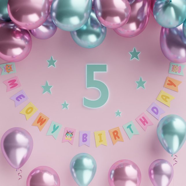 Meowy Birthday Niedlich Rainbow Cats Wimpelkette (Meowy Birthday Cute Rainbow Cats Bunting Flags)