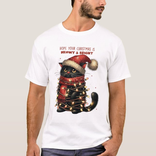 Meowy & Bright Cat Weihnachtshemd T-Shirt (Vorderseite)