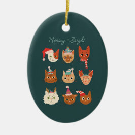 Meowy & Bright Green Weihnachtskatzen Keramik Ornament