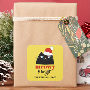 Meowy & Bright Lustiger Katzen-Weihnachten Familie Quadratischer Aufkleber