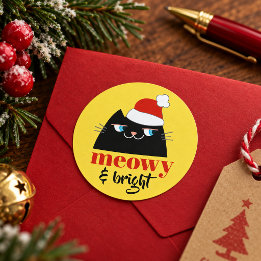 Meowy & Bright Lustiger Schwarzer Katzen-Weihnacht Runder Aufkleber