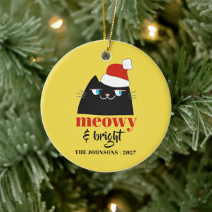 Meowy & Bright Personalisierter Familienkatzen-Wei Keramik Ornament