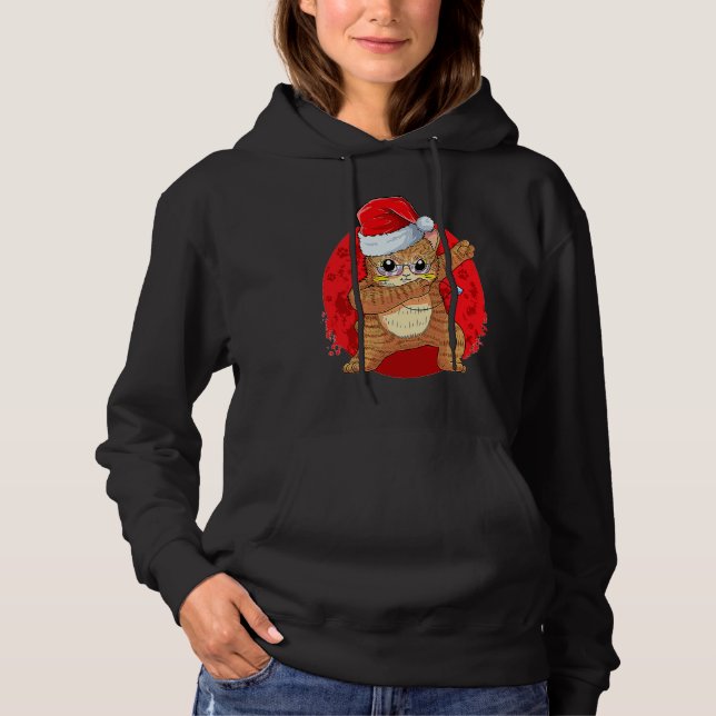 Meowy Cat Christmas Santa Dabbing Funny Cool Cat L Hoodie (Vorderseite)