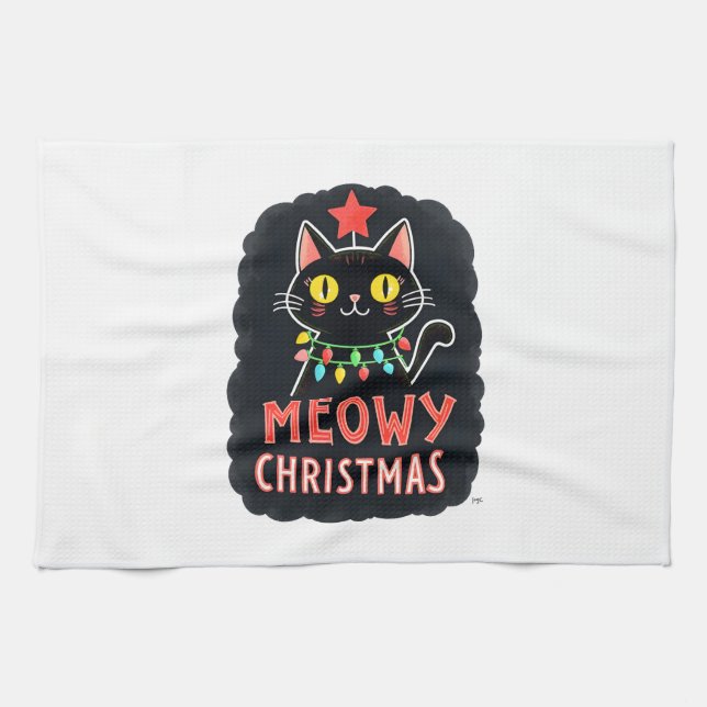 Meowy Catmas Cat Christmas Cute Kitten Cats Santa  Geschirrtuch (Horizontal)