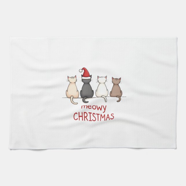 Meowy Catmas Cat Christmas Cute Kitten Cats Santa  Geschirrtuch (Horizontal)