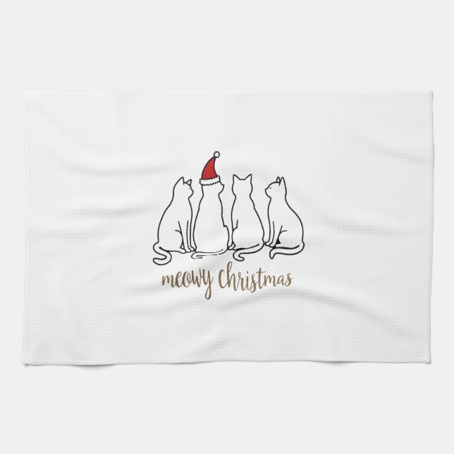 Meowy Catmas Cat Christmas Cute Kitten Cats Santa  Geschirrtuch (Horizontal)