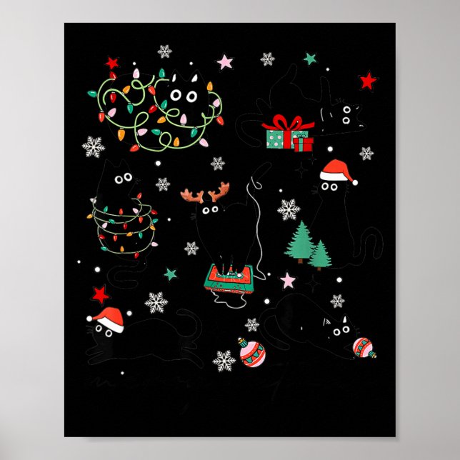 Meowy Catmas Cat Christmas Cute Kitten Cats Santa  Poster (Vorne)
