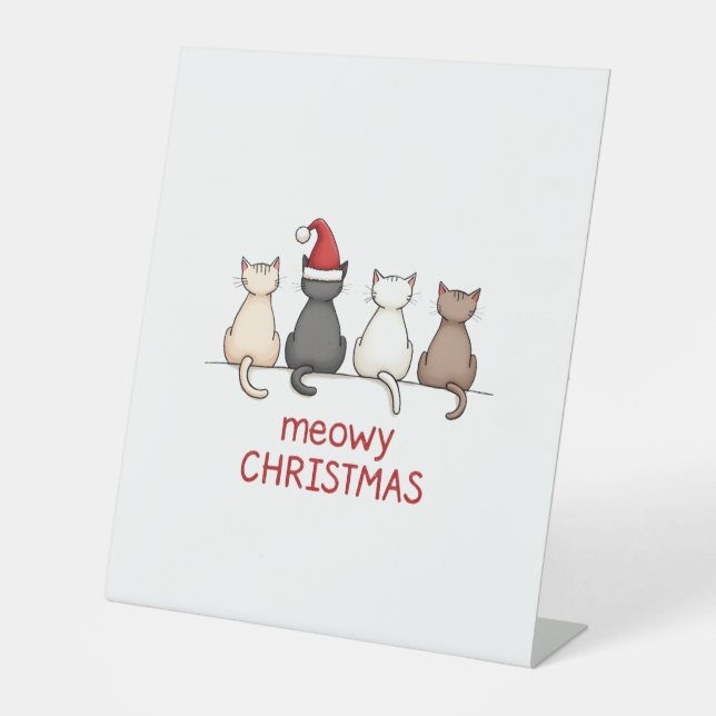 Meowy Catmas Cat Christmas Cute Kitten Cats Santa  Sockelschild (Vorderseite)