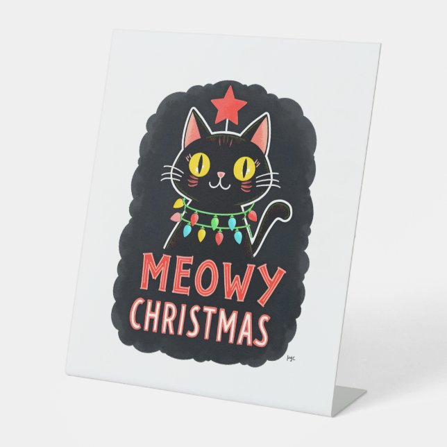 Meowy Catmas Cat Christmas Cute Kitten Cats Santa  Sockelschild (Vorderseite)