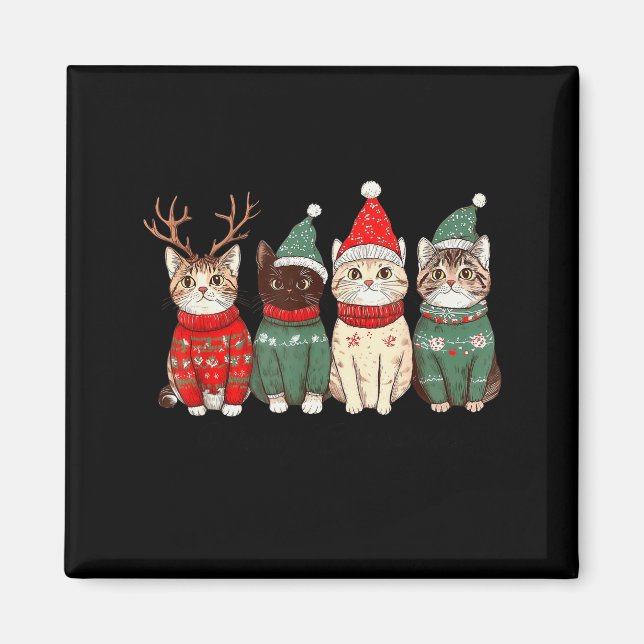 Meowy Catmas Cat Christmas Lights Xmas Pajamas Cat Magnet (Vorne)