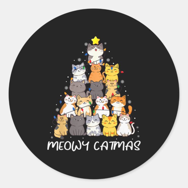 Meowy Catmas Cat Christmas Tree Merry Catmas Boys  Runder Aufkleber (Vorderseite)
