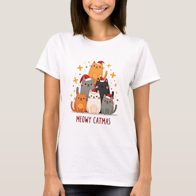 Meowy Catmas Cat Christmas Tree Xmas (1) T-Shirt (Vorderseite)