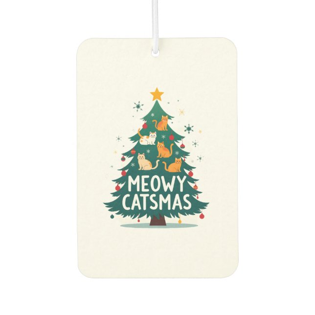 Meowy Catmas Cat Christmas Tree Xmas Funny Santa C Autolufterfrischer (Vorderseite)