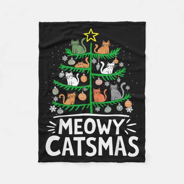 Meowy Catmas Cat Christmas Tree Xmas Funny Santa C Fleecedecke (Vorderseite)