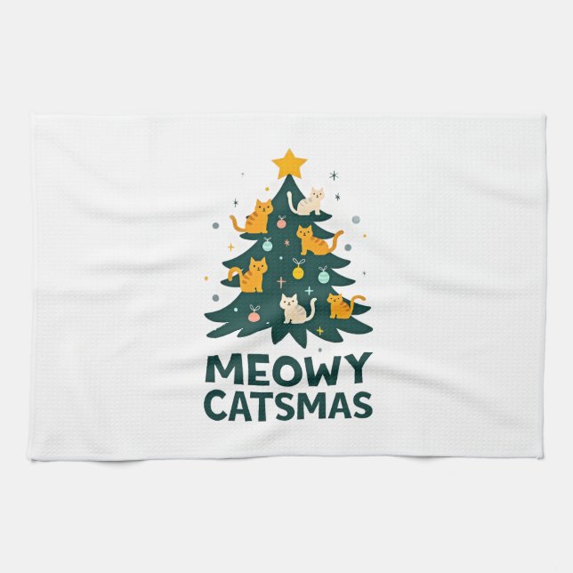 Meowy Catmas Cat Christmas Tree Xmas Funny Santa C Geschirrtuch (Horizontal)