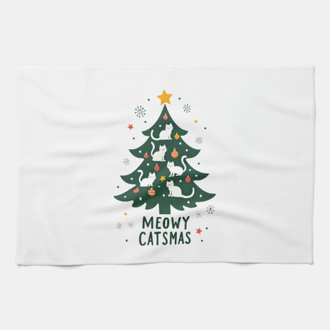 Meowy Catmas Cat Christmas Tree Xmas Funny Santa C Geschirrtuch (Horizontal)