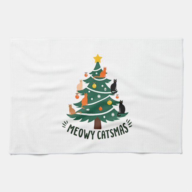 Meowy Catmas Cat Christmas Tree Xmas Funny Santa C Geschirrtuch (Horizontal)