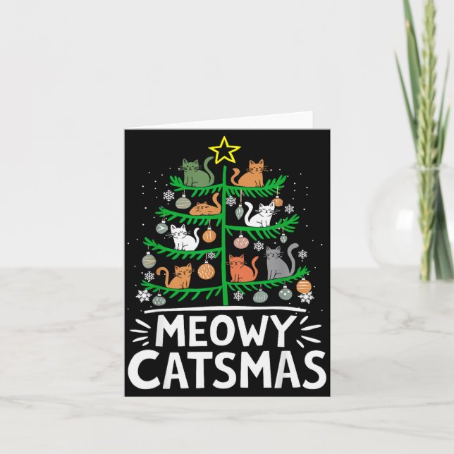 Meowy Catmas Cat Christmas Tree Xmas Funny Santa C Karte (Vorderseite)