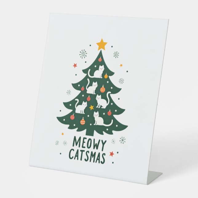 Meowy Catmas Cat Christmas Tree Xmas Funny Santa C Sockelschild (Vorderseite)