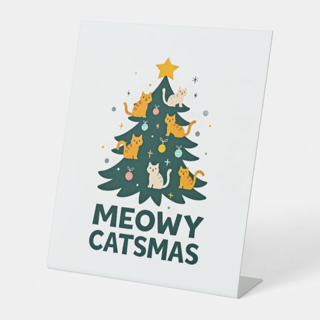 Meowy Catmas Cat Christmas Tree Xmas Funny Santa C Sockelschild (Vorderseite)