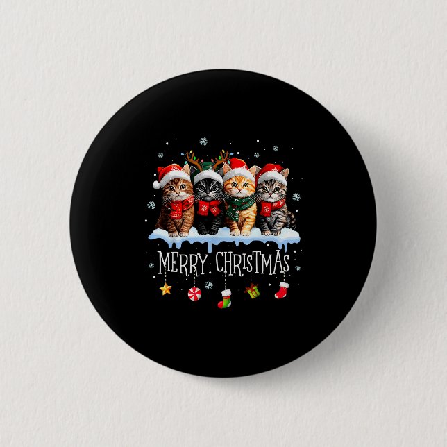 Meowy Catmas Cat Christmas Tree Xmas Girls Boys Fu Button (Vorderseite)