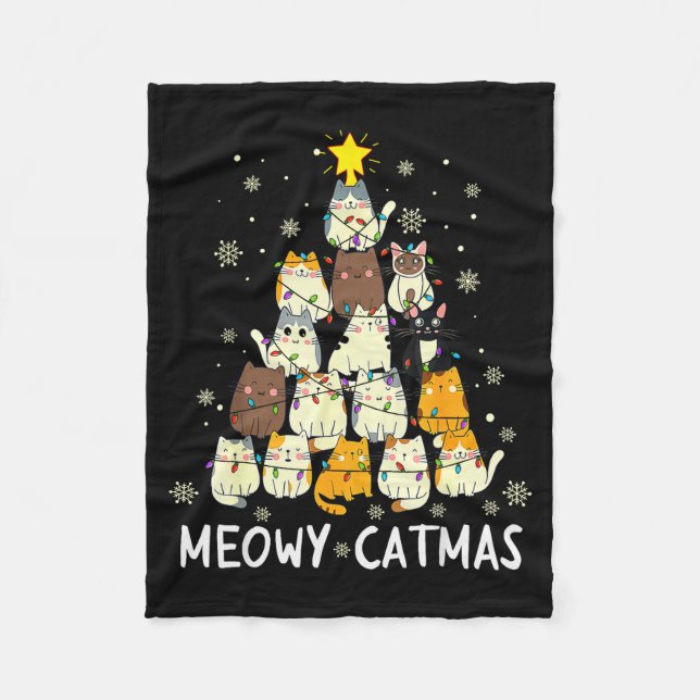 Meowy Catmas Cat Christmas Tree Xmas Girls Boys Fu Fleecedecke (Vorderseite)