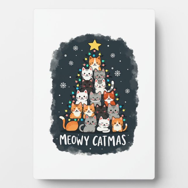 Meowy Catmas Cat Christmas Tree Xmas Girls Boys Fu Fotoplatte (Vorderseite)