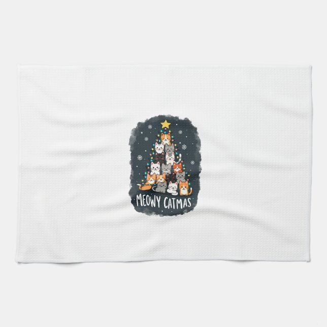 Meowy Catmas Cat Christmas Tree Xmas Girls Boys Fu Geschirrtuch (Horizontal)