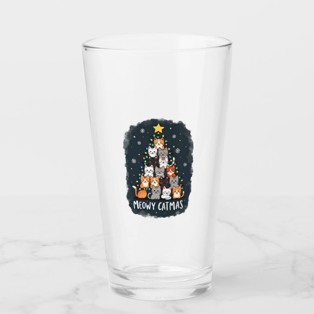 Meowy Catmas Cat Christmas Tree Xmas Girls Boys Fu Glas (Vorderseite)