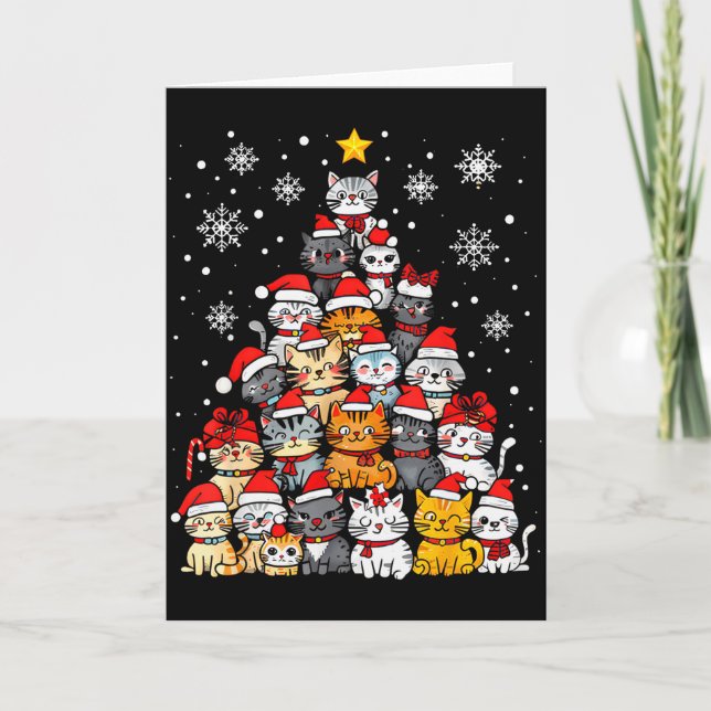 Meowy Catmas Cat Christmas Tree Xmas Girls Boys Fu Karte (Vorderseite)