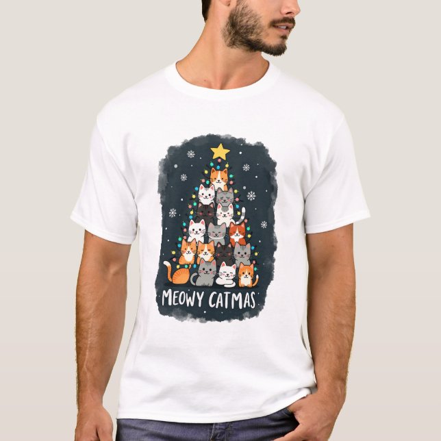 Meowy Catmas Cat Christmas Tree Xmas Girls Boys Fu T-Shirt (Vorderseite)