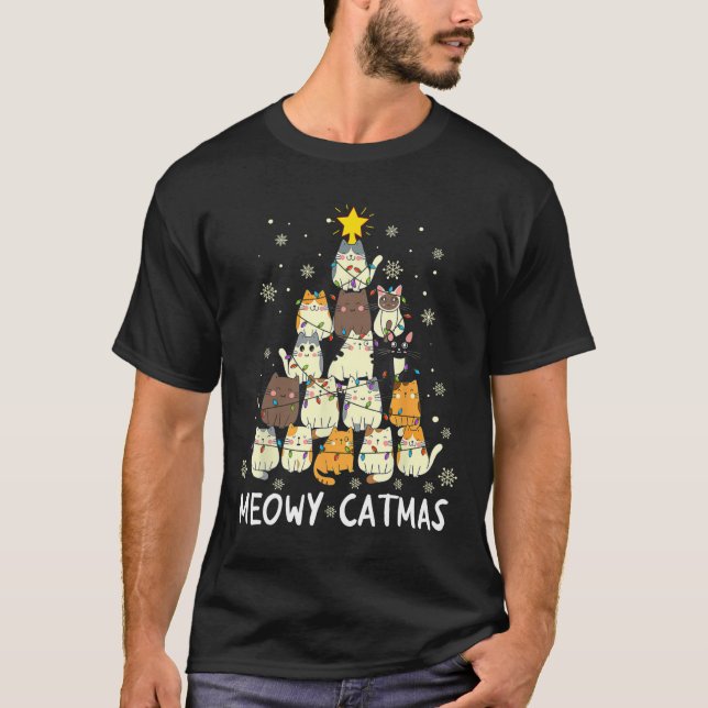 Meowy Catmas Cat Christmas Tree Xmas Girls Boys Fu T-Shirt (Vorderseite)