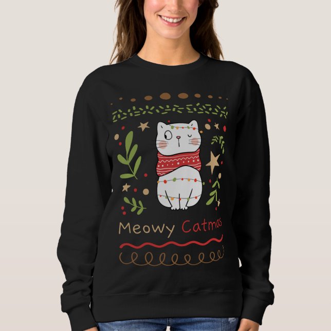 Meowy Catmas Cat Lover Weihnachten Weihnachten Sweatshirt (Vorderseite)