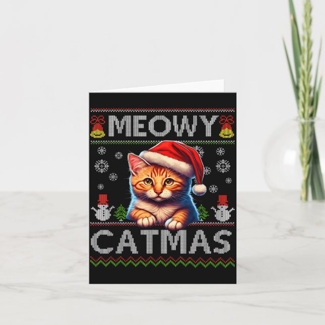 Meowy Catmas Cat Santa Christmas Kitten Xmas Ugly  Karte (Vorderseite)