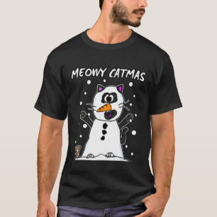 Meowy Catmas Cat Snowman Mouse Schnee Weihnachten  T-Shirt