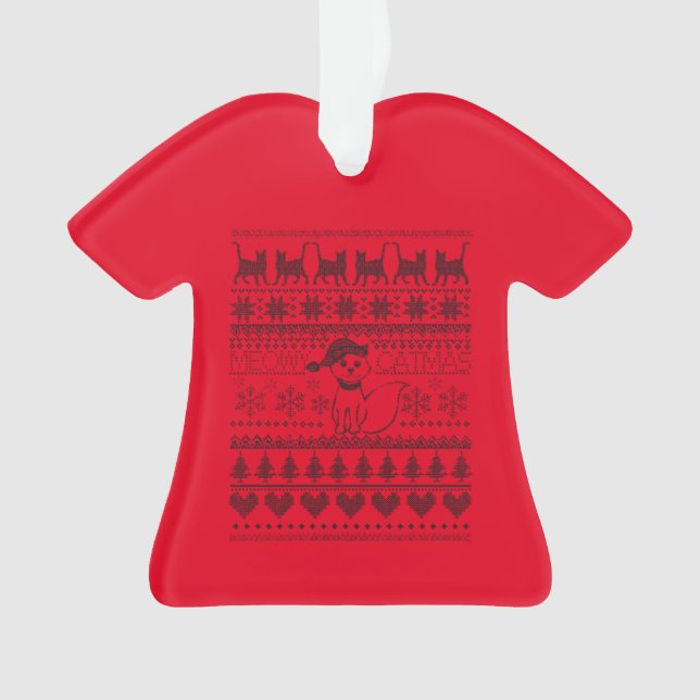 Meowy Catmas Cat Ugly Sweater T - Shirt Ornament (Vorderseite)