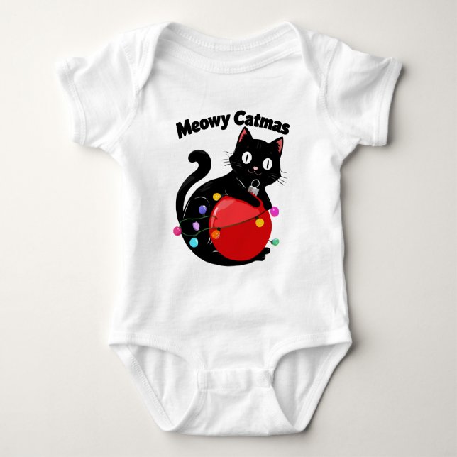 Meowy Catmas - Cat with Christmas ornament Baby Strampler (Vorderseite)