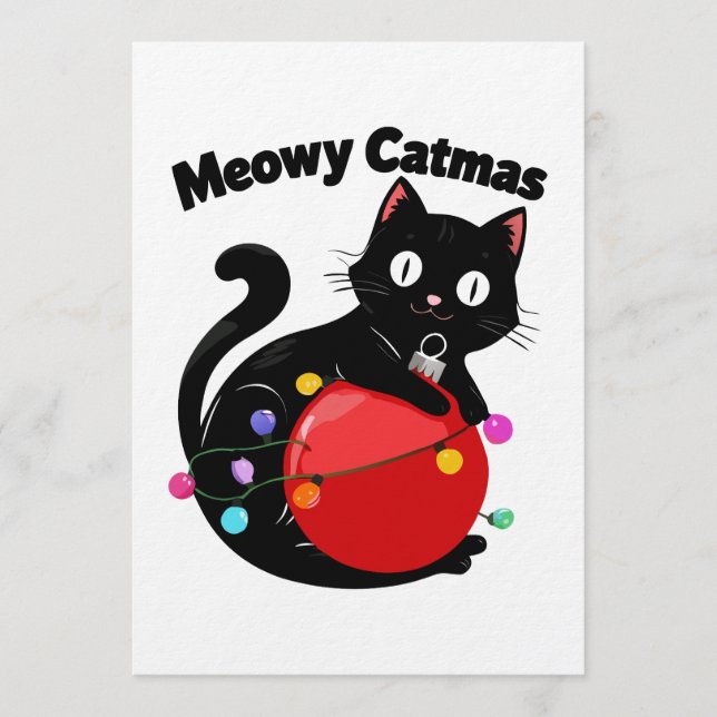 Meowy Catmas - Cat with Christmas ornament Einladung (Vorderseite)