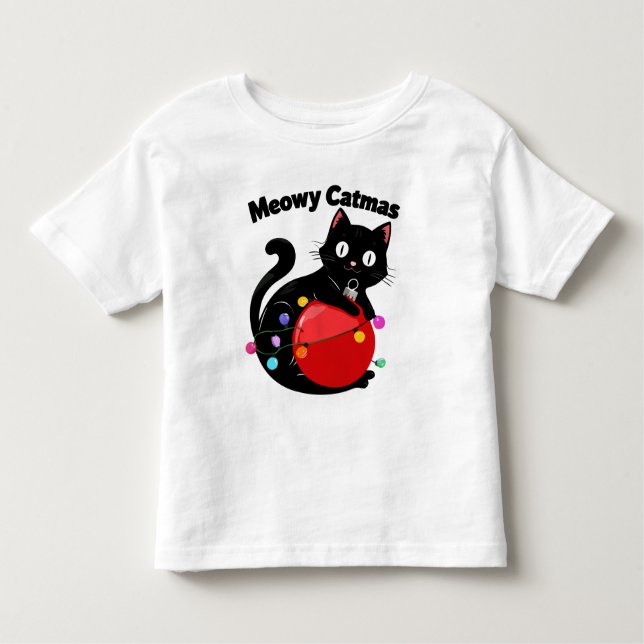 Meowy Catmas - Cat with Christmas ornament Kleinkind T-shirt (Vorderseite)