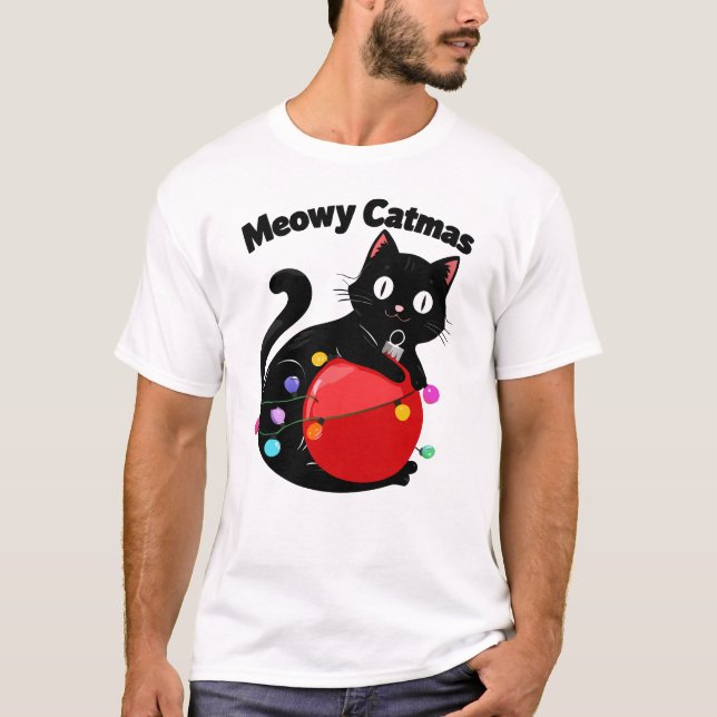 Meowy Catmas - Cat with Christmas ornament T-Shirt (Vorderseite)