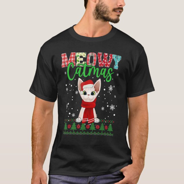 Meowy Catmas Christmas Cat Santa Scarf Ugly T-Shirt (Vorderseite)