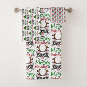 Meowy Catmas Christmas Kitty Cat Santa Reindeer Badhandtuch Set