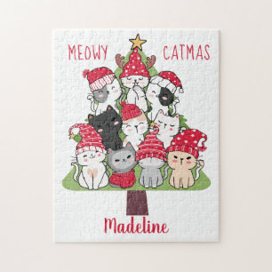 Meowy Catmas Cute Cat Christmas Tree  Puzzle