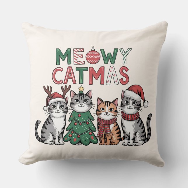 Meowy Catmas Cute Christmas Cats - Holiday Decor Kissen (Vorderseite)