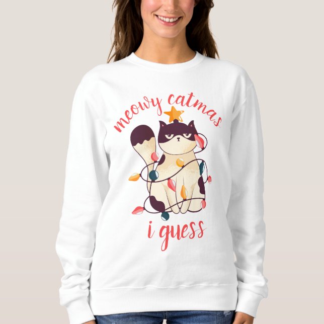 Meowy Catmas Funny Cat Lover Sweatshirt (Vorderseite)
