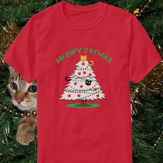 Meowy Catmas | Funny Christmas Tree Cats T-Shirt (Von Creator hochgeladen)