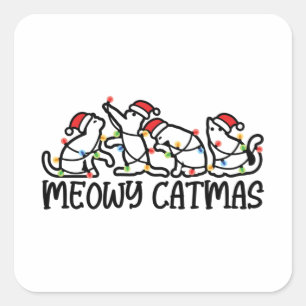 Meowy Catmas Funny Santa Cats Xmas Saison Quadratischer Aufkleber