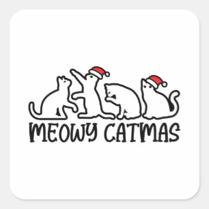 Meowy Catmas Funny Santa Cats Xmas Saison Quadratischer Aufkleber