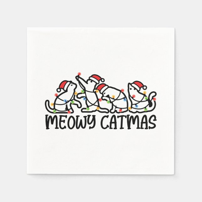 Meowy Catmas Funny Santa Cats Xmas Saison Serviette (Vorderseite)